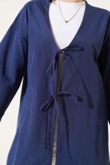 Çift Bağcıklı Poplin Kimono Lacivert - L/XL
