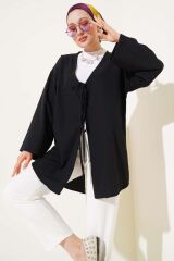 Çift Bağcıklı Poplin Kimono Siyah - L/XL