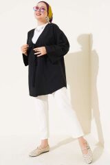 Çift Bağcıklı Poplin Kimono Siyah - L/XL