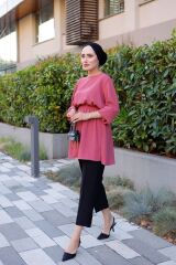 Kadın Bel Ve Kol Büzgülü Ayrobin Tunik Fuşya - XL