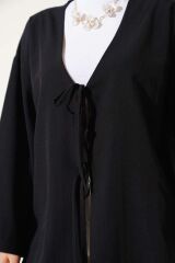 Çift Bağcıklı Poplin Kimono Siyah - S/M