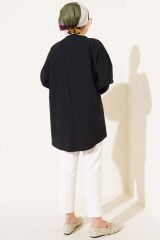 Çift Bağcıklı Poplin Kimono Siyah - S/M