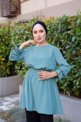 Kadın Bel Ve Kol Büzgülü Ayrobin Tunik Çağla - L