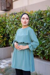 Kadın Bel Ve Kol Büzgülü Ayrobin Tunik Çağla - M