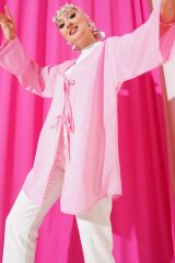 Çift Bağcıklı Poplin Kimono Pembe - S/M