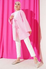 Çift Bağcıklı Poplin Kimono Pembe - L/XL