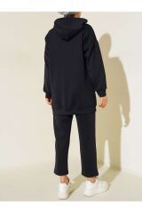 Kadın Çıt Çıt Düğmeli Scuba Kumaş İkili Takım Siyah - XL