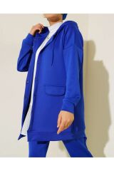 Kadın Çıt Çıt Düğmeli Scuba Kumaş İkili Takım Saks - M