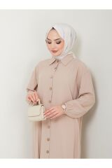 Kadın Maxi Boy Yırtmaçlı Viskon Tunik Bej - 2XL