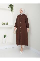 Kadın Maxi Boy Yırtmaçlı Viskon Tunik Kahverengi - XL