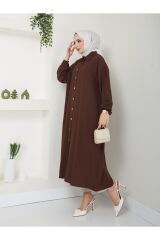 Kadın Maxi Boy Yırtmaçlı Viskon Tunik Kahverengi - 2XL