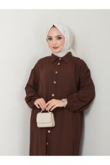 Kadın Maxi Boy Yırtmaçlı Viskon Tunik Kahverengi - 2XL