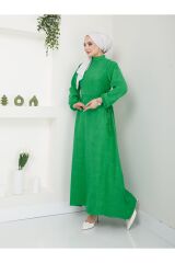Kadın Büzgü Detaylı İpli Tesettür Elbise Yeşil - 2XL