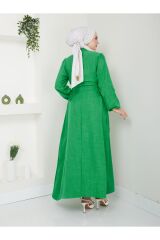 Kadın Büzgü Detaylı İpli Tesettür Elbise Yeşil - 2XL