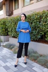 Kadın Bel Ve Kol Büzgülü Ayrobin Tunik Mavi - S