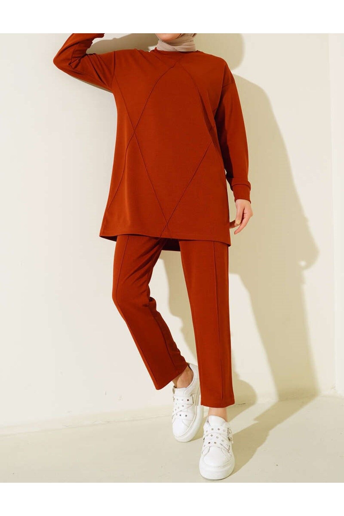 Kadın Çıma Desenli İkili Takım Kiremit - M