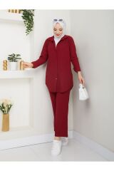 Kadın Pantolonlu Tesettür Takım Bordo - XL