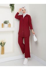 Kadın Pantolonlu Tesettür Takım Bordo - XL