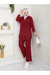 Kadın Pantolonlu Tesettür Takım Bordo - XL