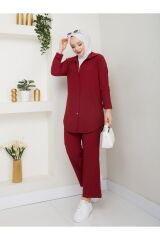 Kadın Pantolonlu Tesettür Takım Bordo - XL