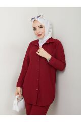 Kadın Pantolonlu Tesettür Takım Bordo - XL