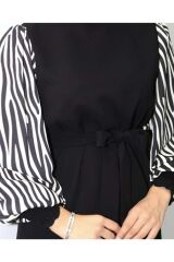 Zebra Desenli Uzun Boy Tesettür Elbise Siyah - XL