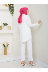 Kadın Pantolonlu Tesettür Takım Beyaz - M