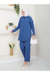 Kadın Pantolonlu Tesettür Takım Lacivert - 2XL