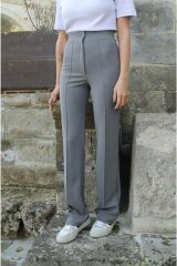 Kadın Likralı Geniş Paça Pantolon Gri - 38