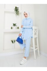 Kadın Pantolonlu Tesettür Takım Açık Mavi - XL