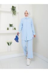 Kadın Pantolonlu Tesettür Takım Açık Mavi - XL