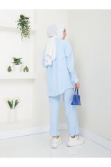Kadın Pantolonlu Tesettür Takım Açık Mavi - L