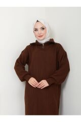 Kadın Fermuarlı Triko Elbise Kahverengi - Tek Ebat