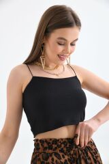 Kadın Ip Askılı Crop Büstiyer Siyah - S