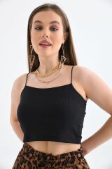 Kadın Ip Askılı Crop Büstiyer Siyah - S