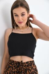 Kadın Ip Askılı Crop Büstiyer Siyah - S