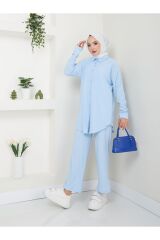 Kadın Pantolonlu Tesettür Takım Açık Mavi - S