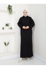 Kadın Fermuarlı Triko Elbise Siyah - Tek Ebat