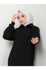 Kadın Fermuarlı Triko Elbise Siyah - Tek Ebat
