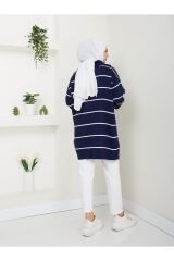 Kadın Çizgili Fermuarlı Triko Tunik Lacivert - Standart