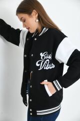 Unisex Baskılı Kolej Ceket Siyah Beyaz - M