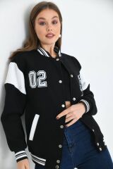 Unisex Baskılı Kolej Ceket Siyah Beyaz - M
