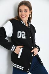 Unisex Baskılı Kolej Ceket Siyah Beyaz - M