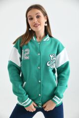 Unisex Baskılı Kolej Ceket yeşil beyaz - S