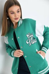 Unisex Baskılı Kolej Ceket yeşil beyaz - S