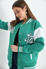 Unisex Baskılı Kolej Ceket yeşil beyaz - S