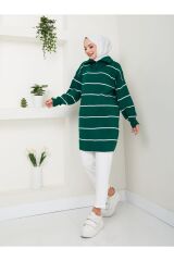 Kadın Çizgili Fermuarlı Triko Tunik ZÜMRÜT - Standart