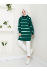 Kadın Çizgili Fermuarlı Triko Tunik ZÜMRÜT - Standart