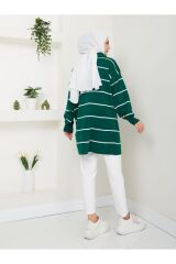 Kadın Çizgili Fermuarlı Triko Tunik ZÜMRÜT - Standart