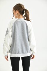 Unisex Baskılı Kolej Ceket Gri - XL